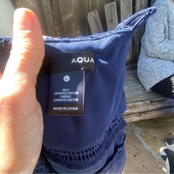 Aqua Blue Scalloped Lace V-Neck Sheath Dress size large - Picture 10 of 10